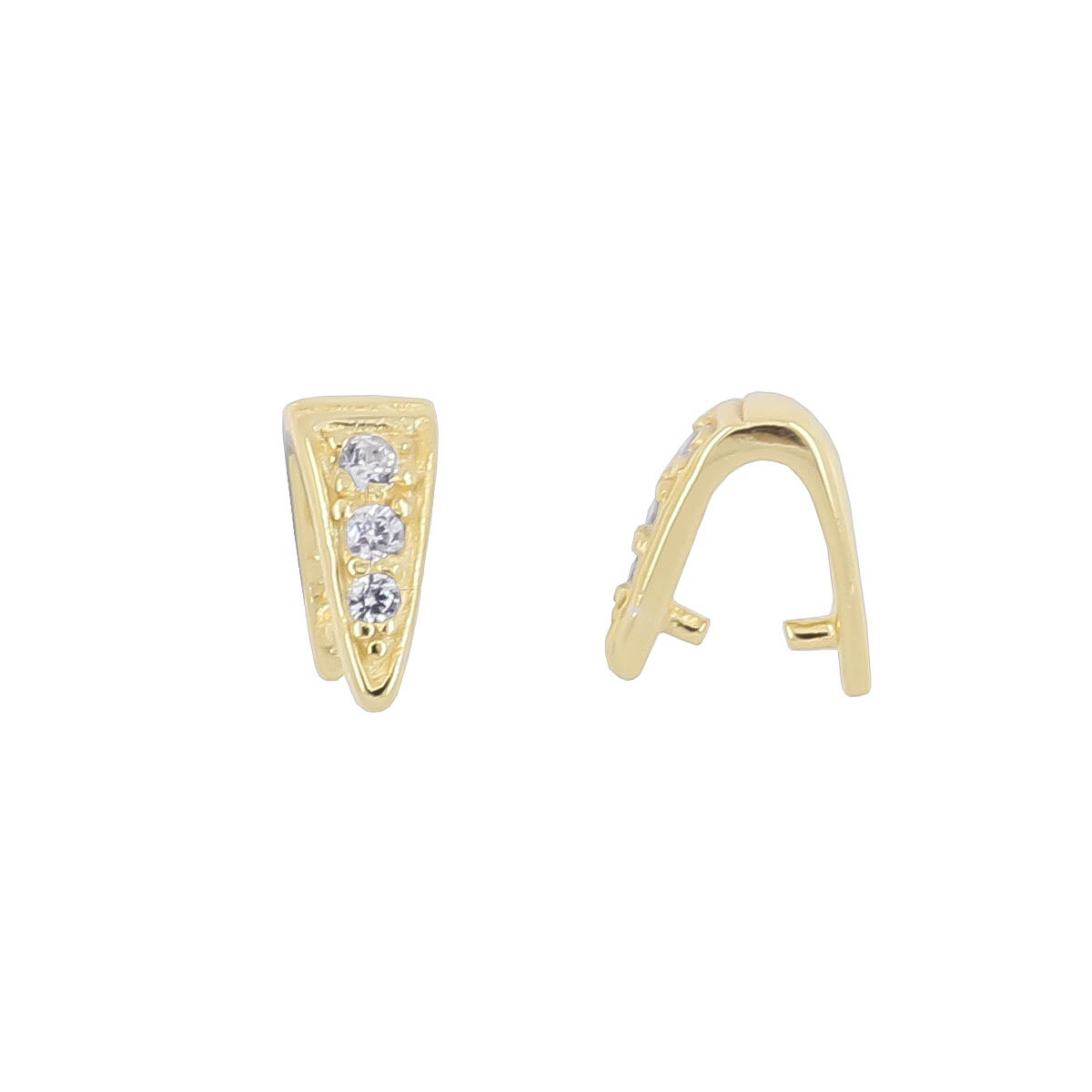 2PC Gold Plated Sterling Silver SMALL CZ Pendant Pinch Bail #97004