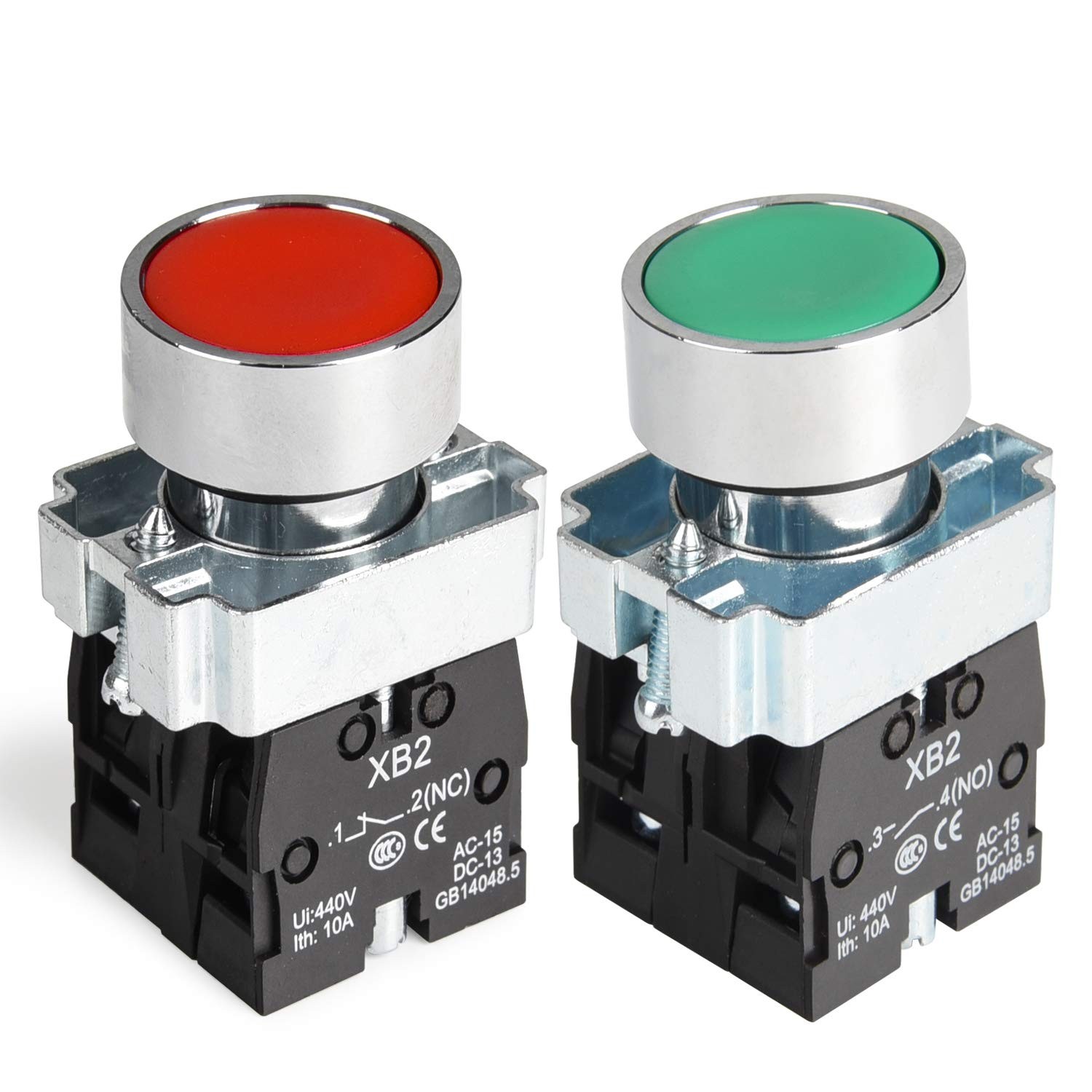APIELE 2PCS 22MM Momentary Push Button Switch Red Green 1NO 1NC Metal Head...