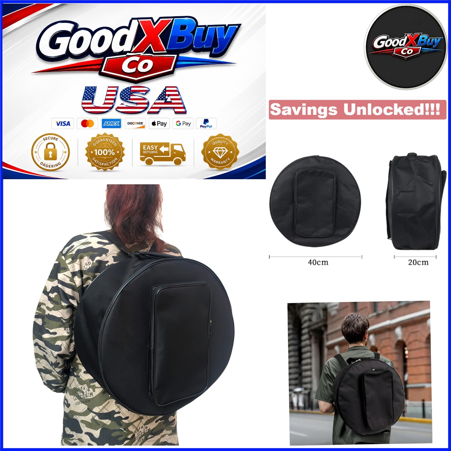Waterproof Portable Drum Bag with Shoulder Strap & Handles for 12-13 inch Drums