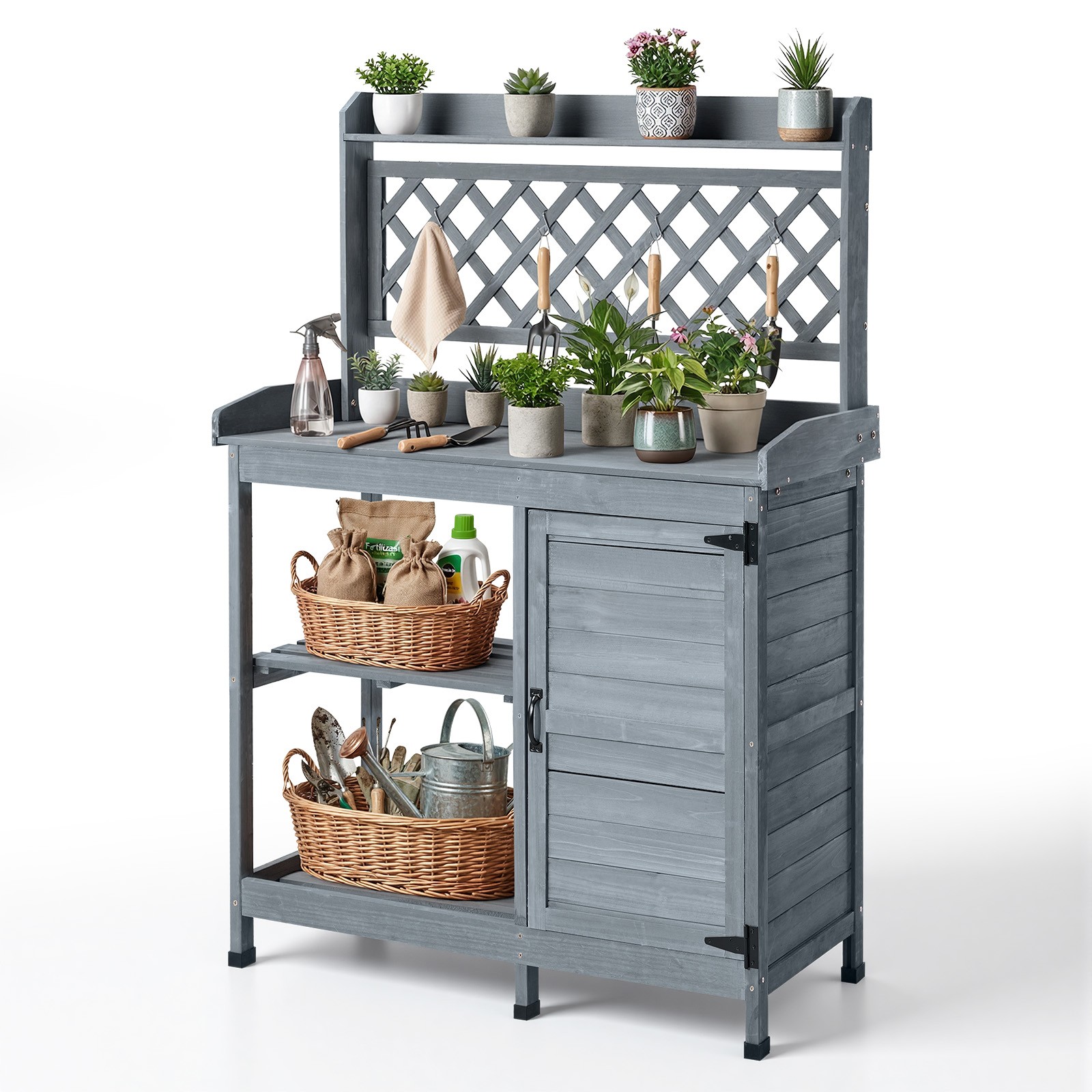 VEVOR Potting Bench Table Outdoor Gardening Wooden Workstation Cabinet Shelves