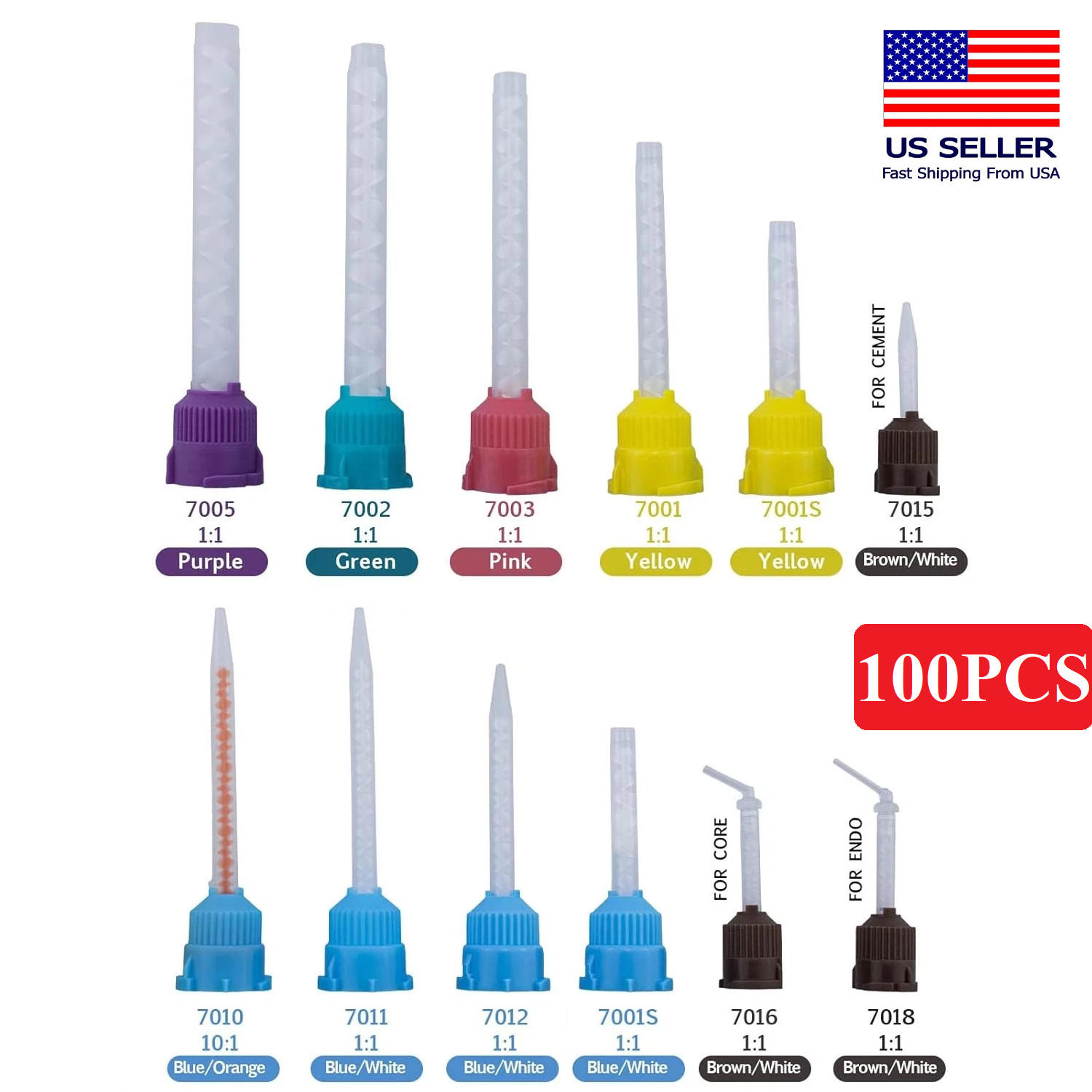 Dental Mixing Tips for Impression Material, C&B, Cements 100/Pack USA STOCK