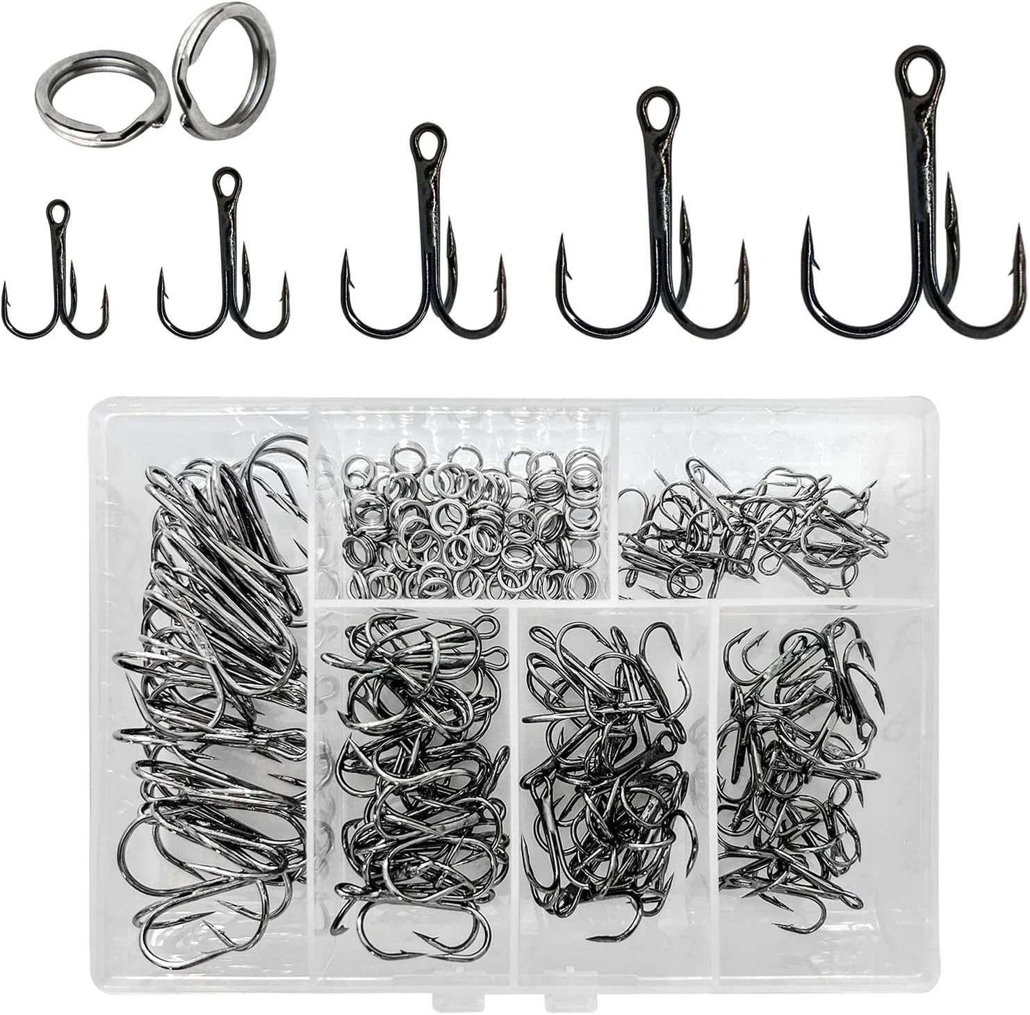 200 Pack Fishing Treble Hooks Kit High Carbon Steel Hooks Strong Sharp round Ben