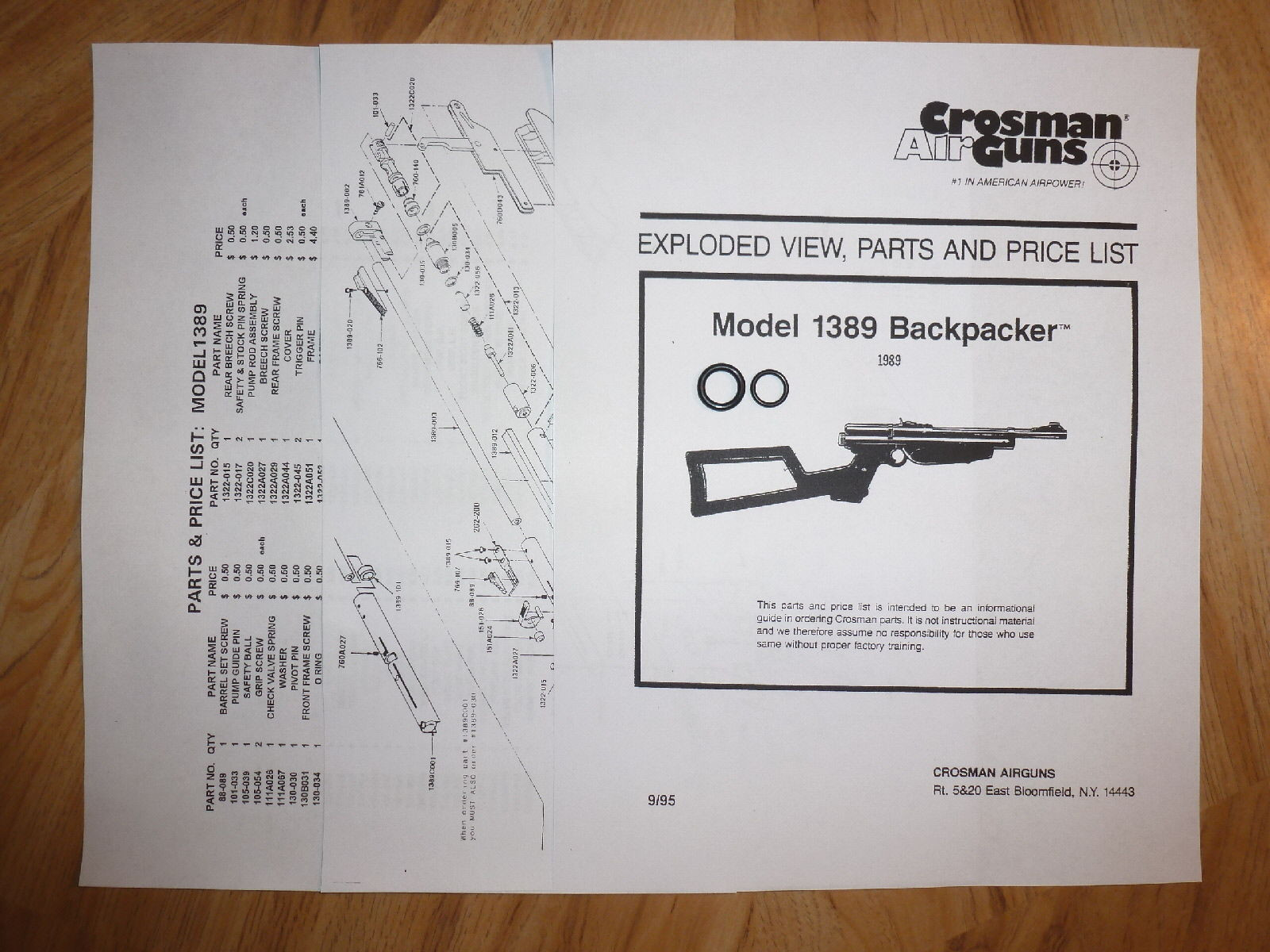 Crosman 1389 O-Ring Seal Kit + Exploded View & Parts List + Seal ID Guide