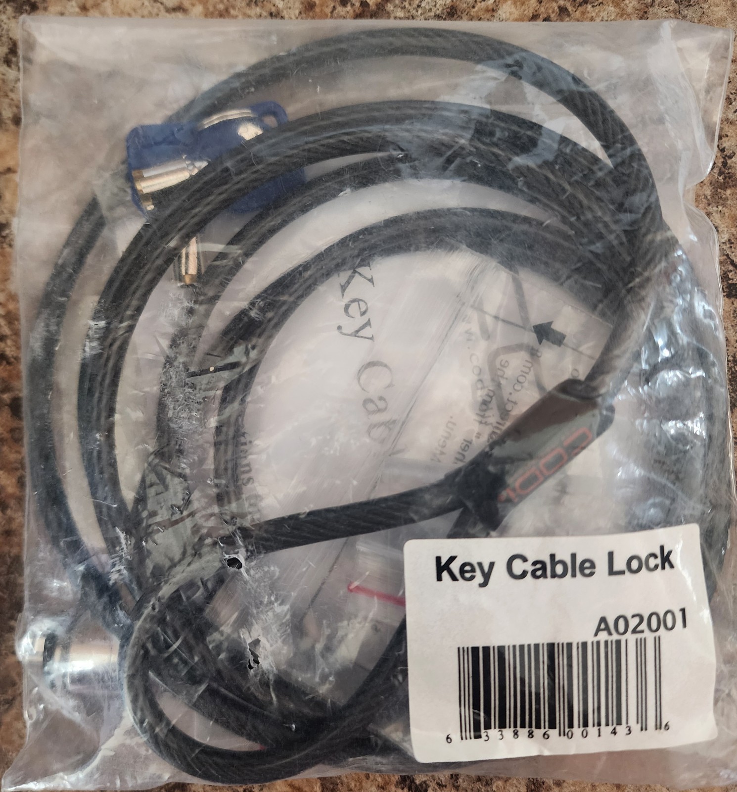 NEW Dell / CODi 0W7077 Key Cable Lock | w/ 2 Keys & Velco Cable Tie | Dark Gray