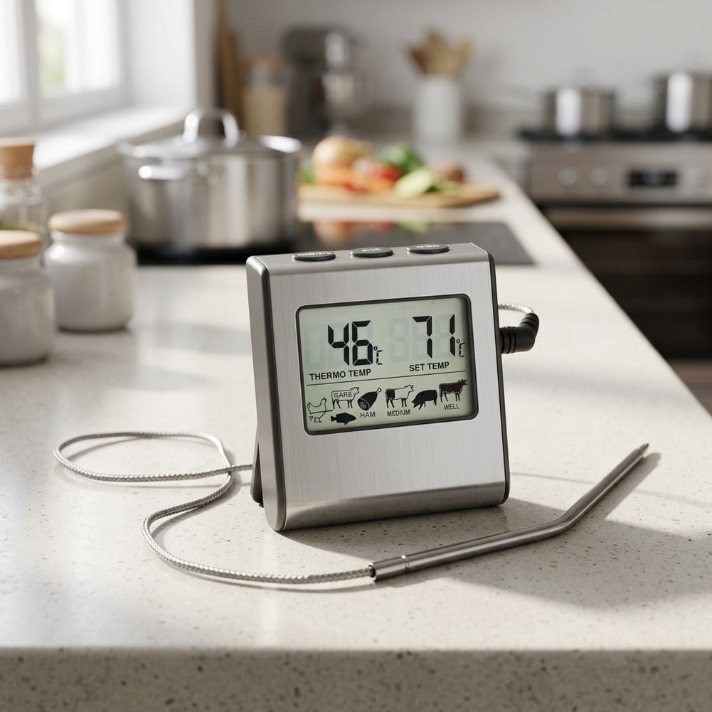 LCD For cooking Thermometer with Timer Function and Stainless Steel Probe