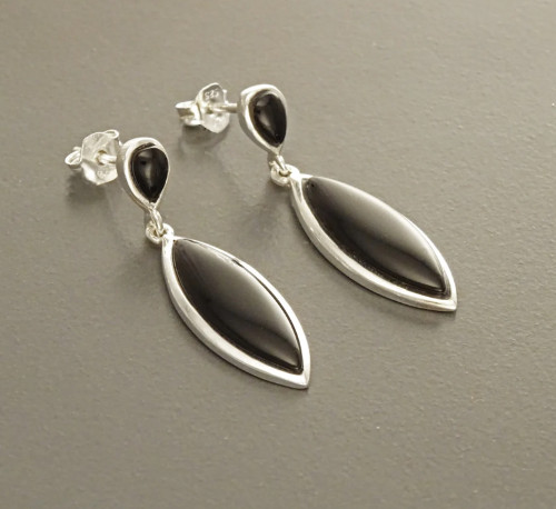 925 Sterling Silver Onyx Drop Earrings Handmade Marquise Stud Dangle Jewelry