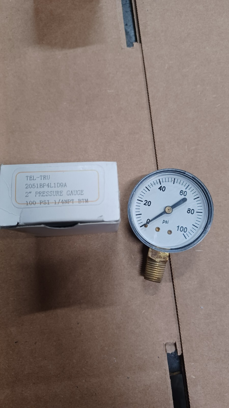 Tel-tru Pressure Gauge, 2" face, 1/4" npt  bottom mount, 0-100 psi, Stainless St