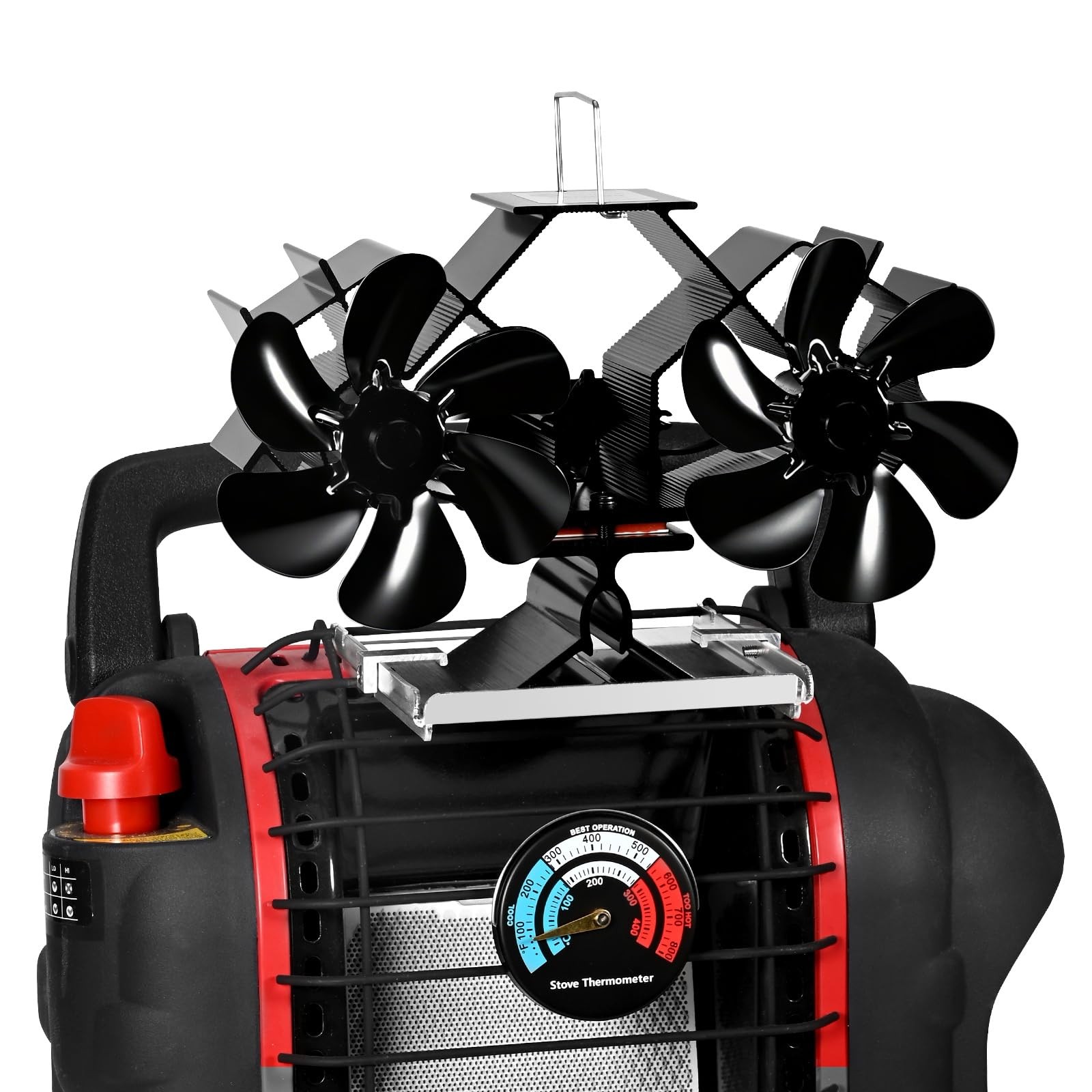 Dual Motors Heat Powered Fireplace Fan, Wood Stove Motor 6 Blades, Black