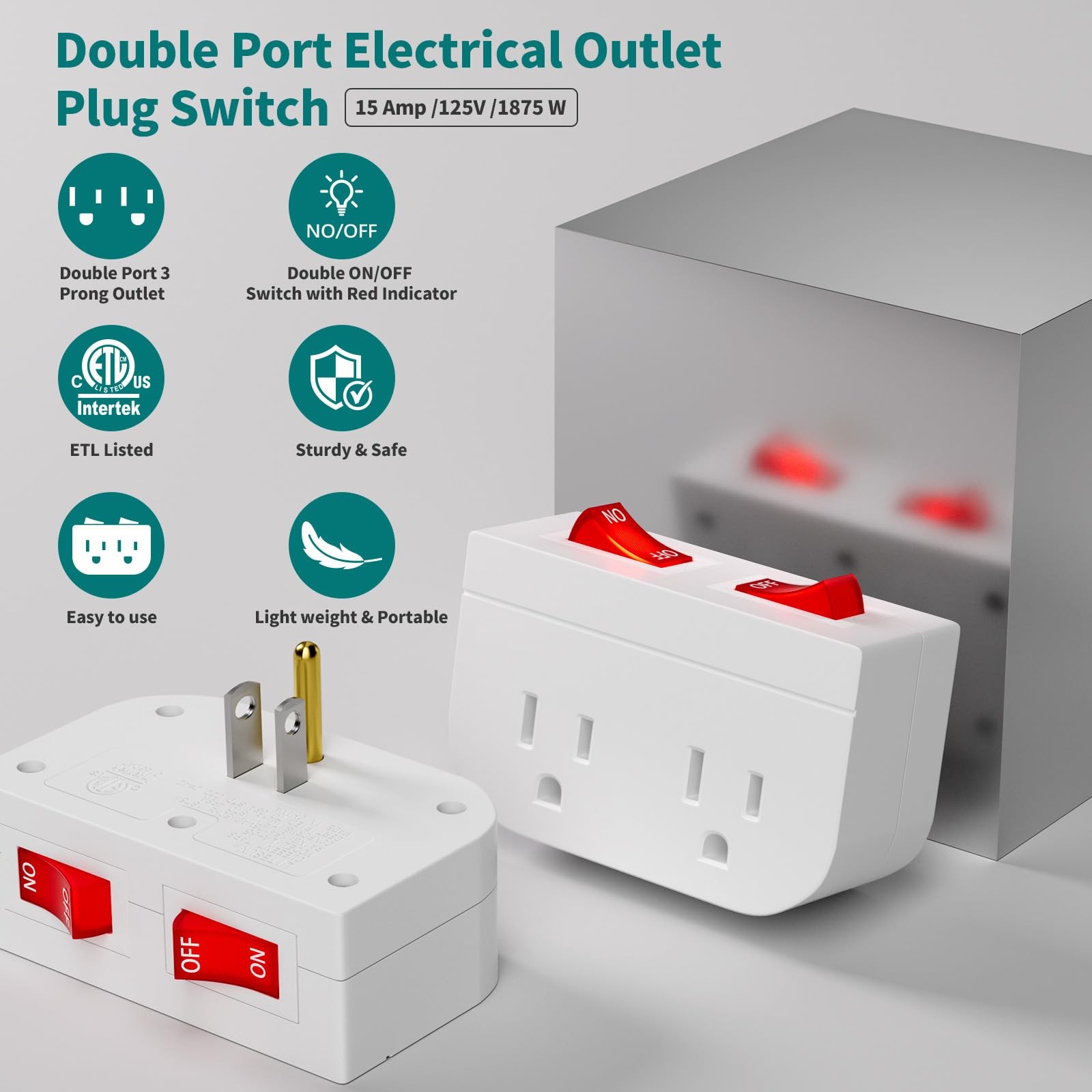 3Pack - Grounded Outlet with Double On Off Switch, Two Port Electrical Outlet...