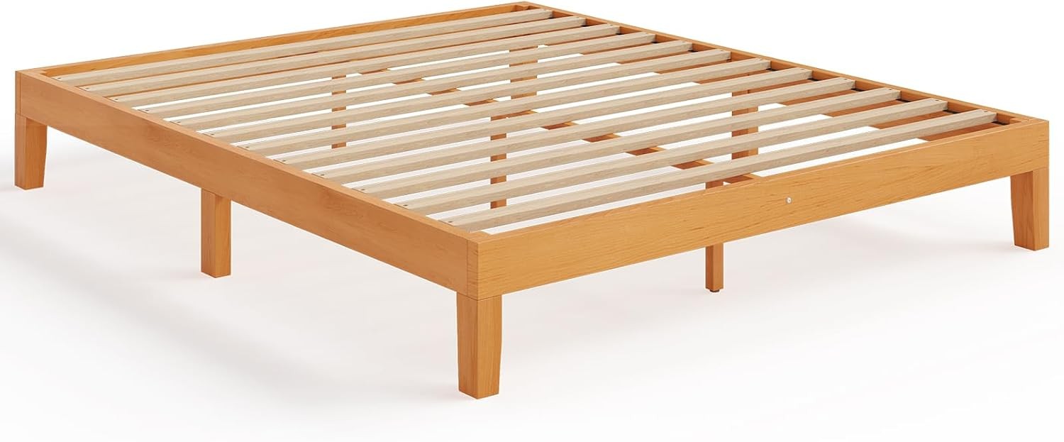 12-Inch Solid Wood Platform Bed | Wooden Slats No Box Spring Needed