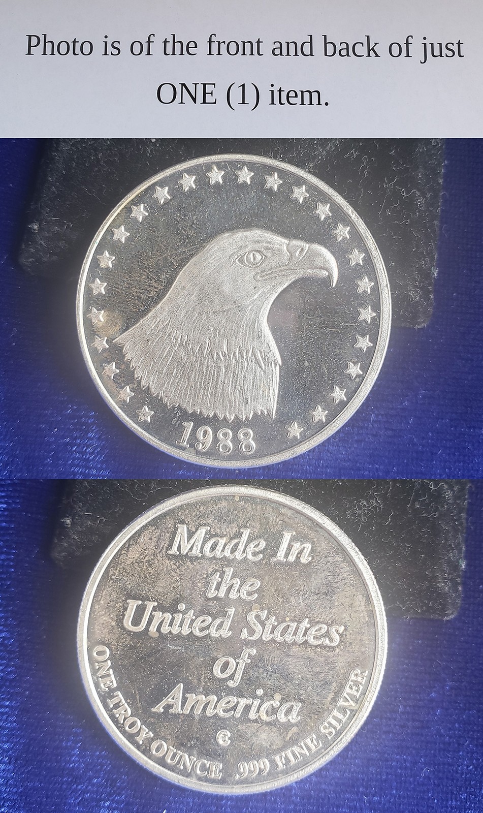 1988 Made In The United State Of America Eagle 1 Troy Oz .999 Fine Silver Round