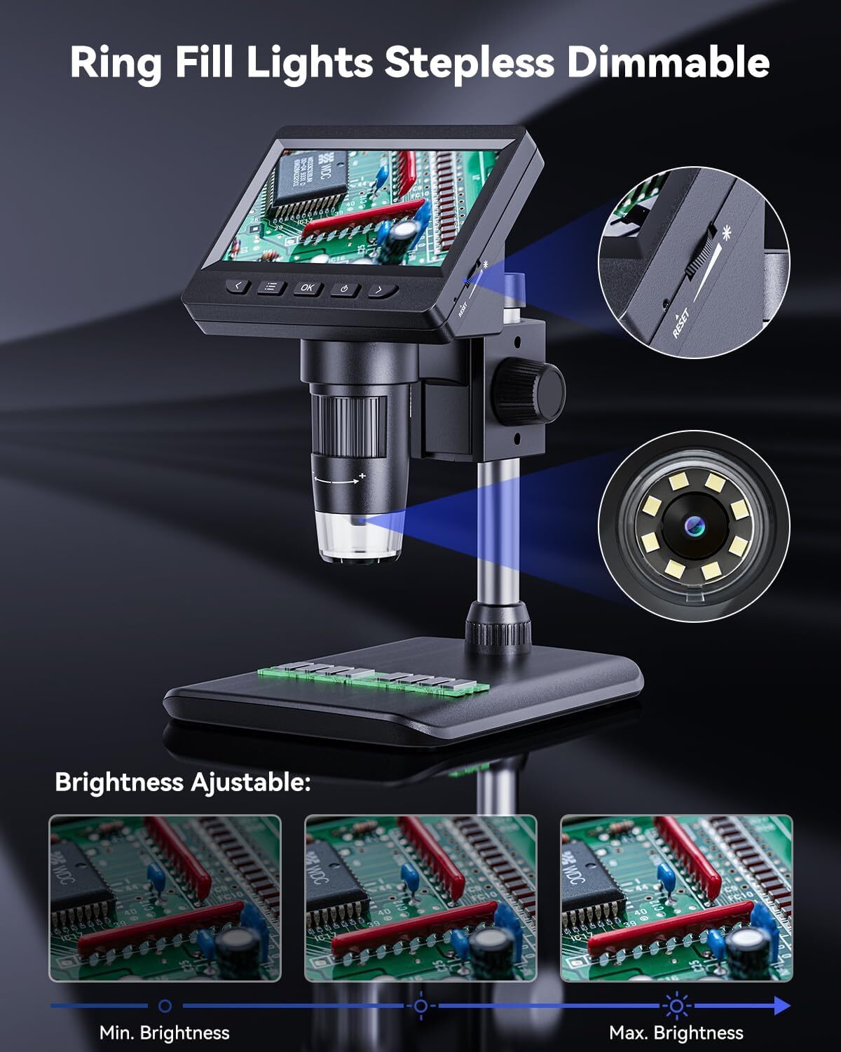 LCD Digital Microscope - 1000x Coin Magnifier w/ 8 Adjustable LED Lights PC View