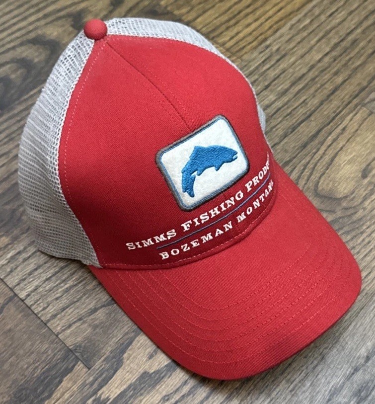 Simms Fishing Trout Trucker Cap Red -Black Underbrim - RARE Holiday Classic!