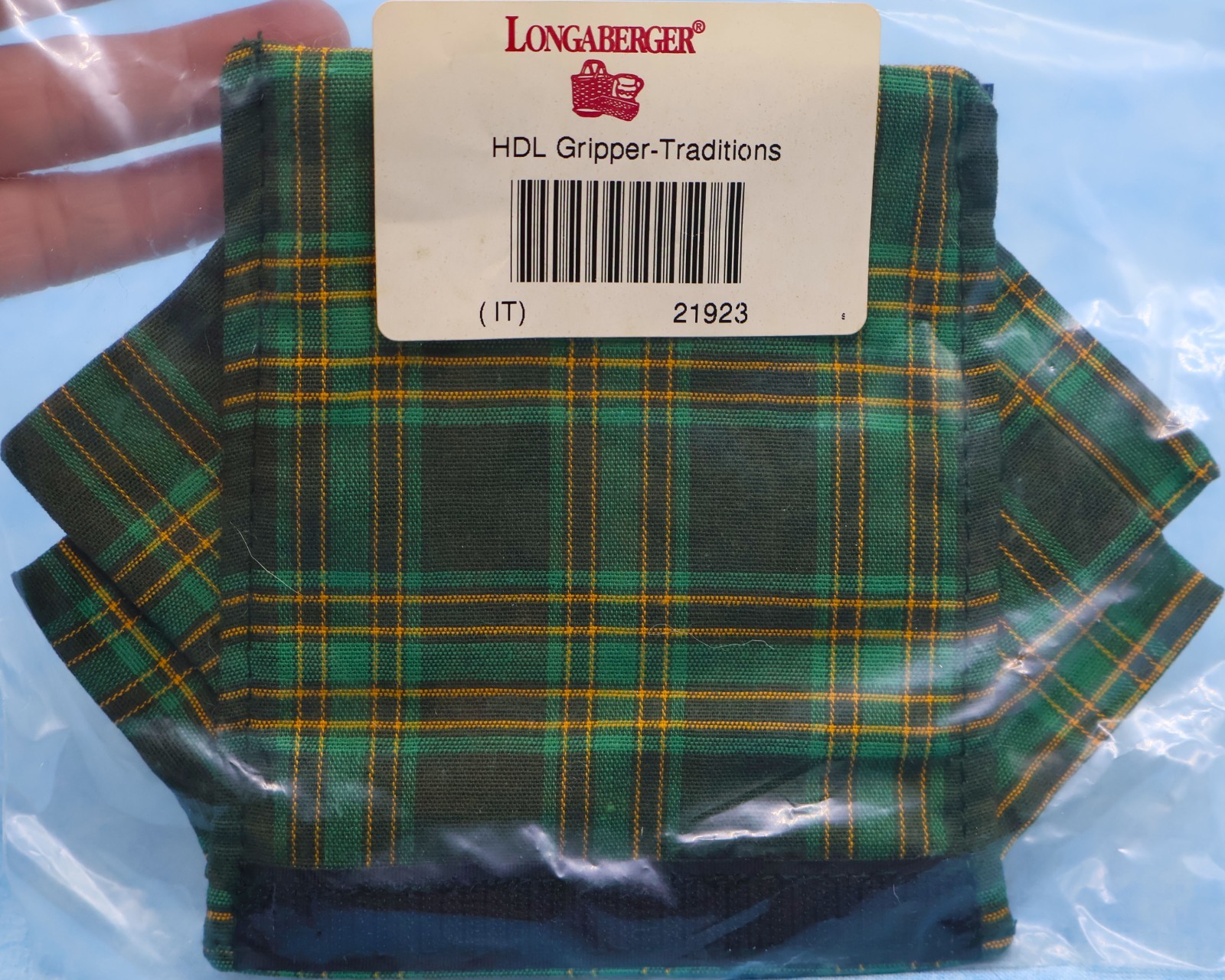 Longaberger Traditions Plaid Handle Gripper 21923 Green NIP