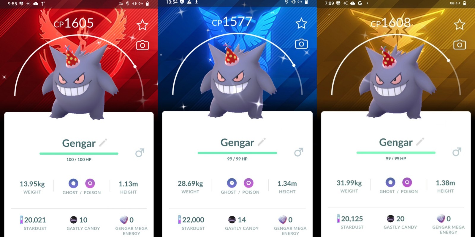 Pokémon Shiny Gengar party hat team Instinct Mystic Valor background