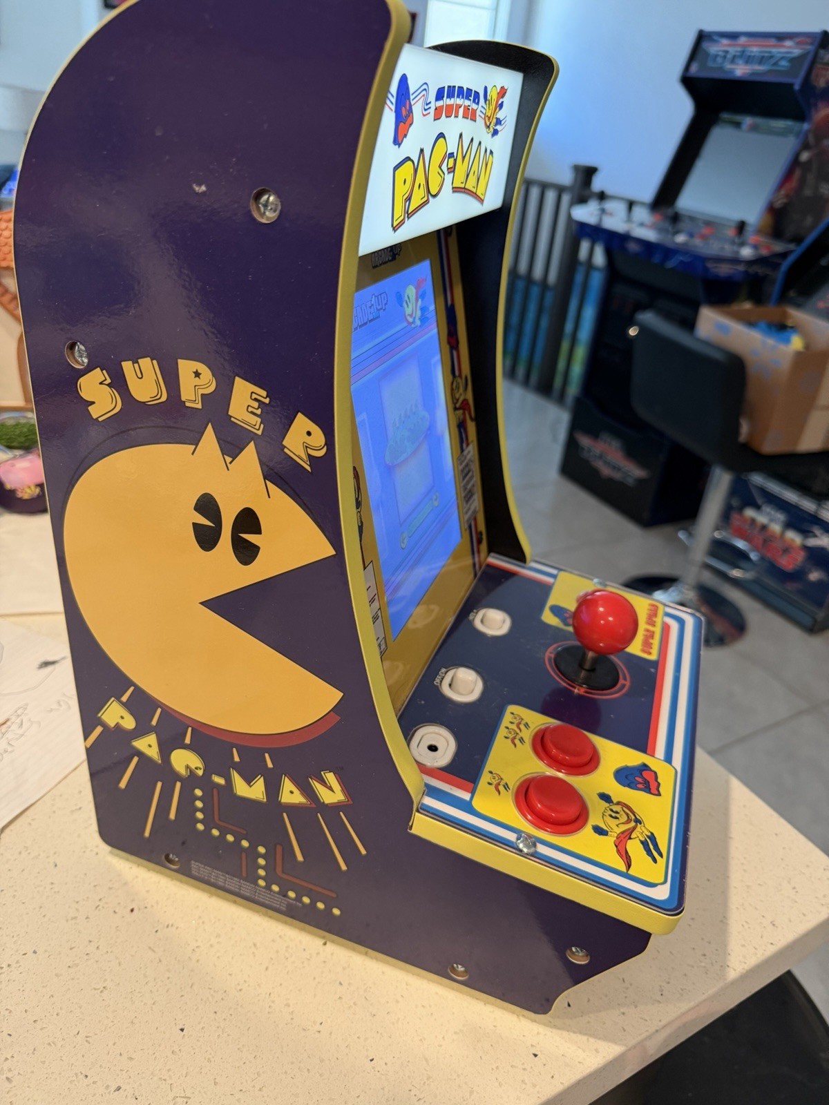 Arcade 1UP Super PAC-Man Counter Top Machine 4 Games - Tested & Working! PICKUP