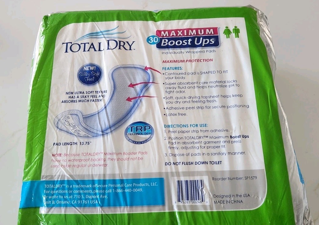 Total Dry Maximum Boost Ups Pads Extra Absorbency Pack of 30