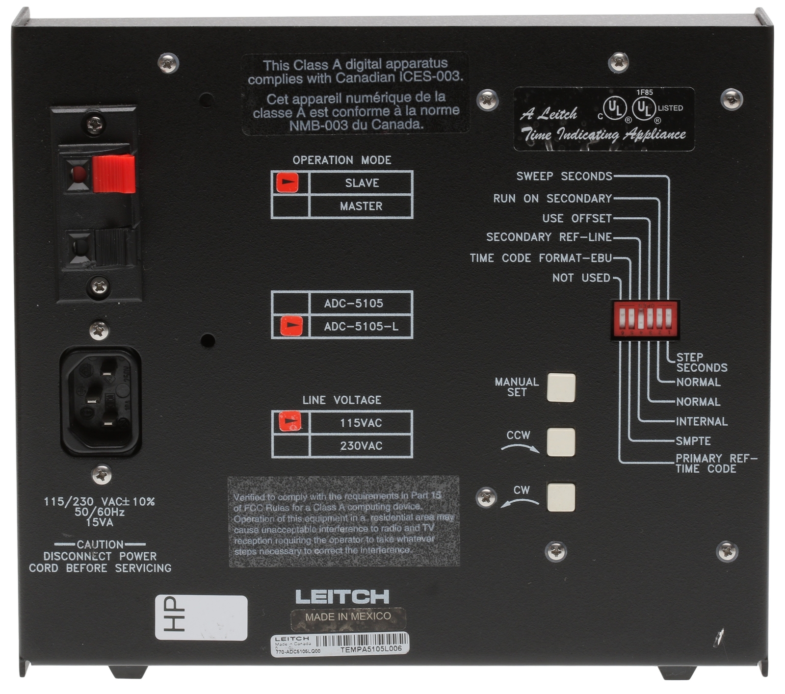 Leitch ADC-5105 L Illuminated 5" Studio Analog Desktop Clock SMPTE/EBU Timecode