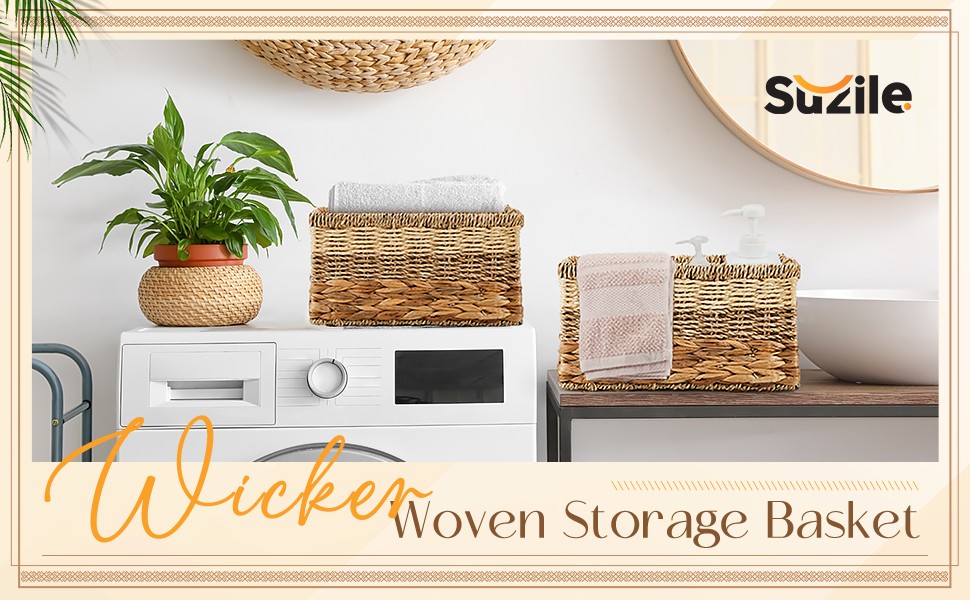 4 Pack Wicker Storage Basket for Organizing, Woven Baskets with Handles for