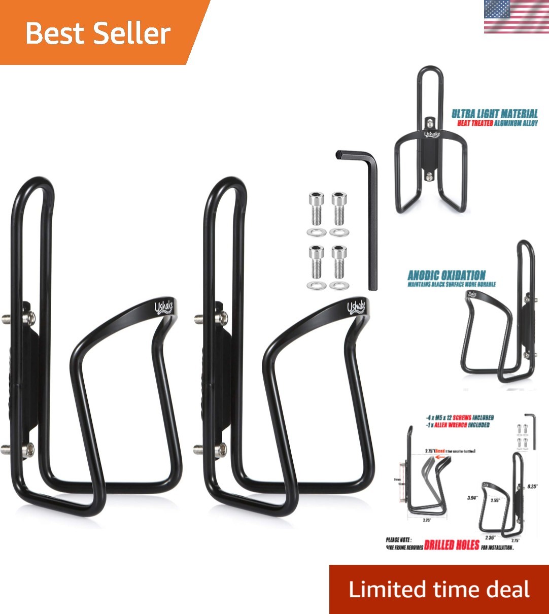 Durable Alloy Water Bottle Holder Cages for Bikes - Easy Installation, 2 Pack