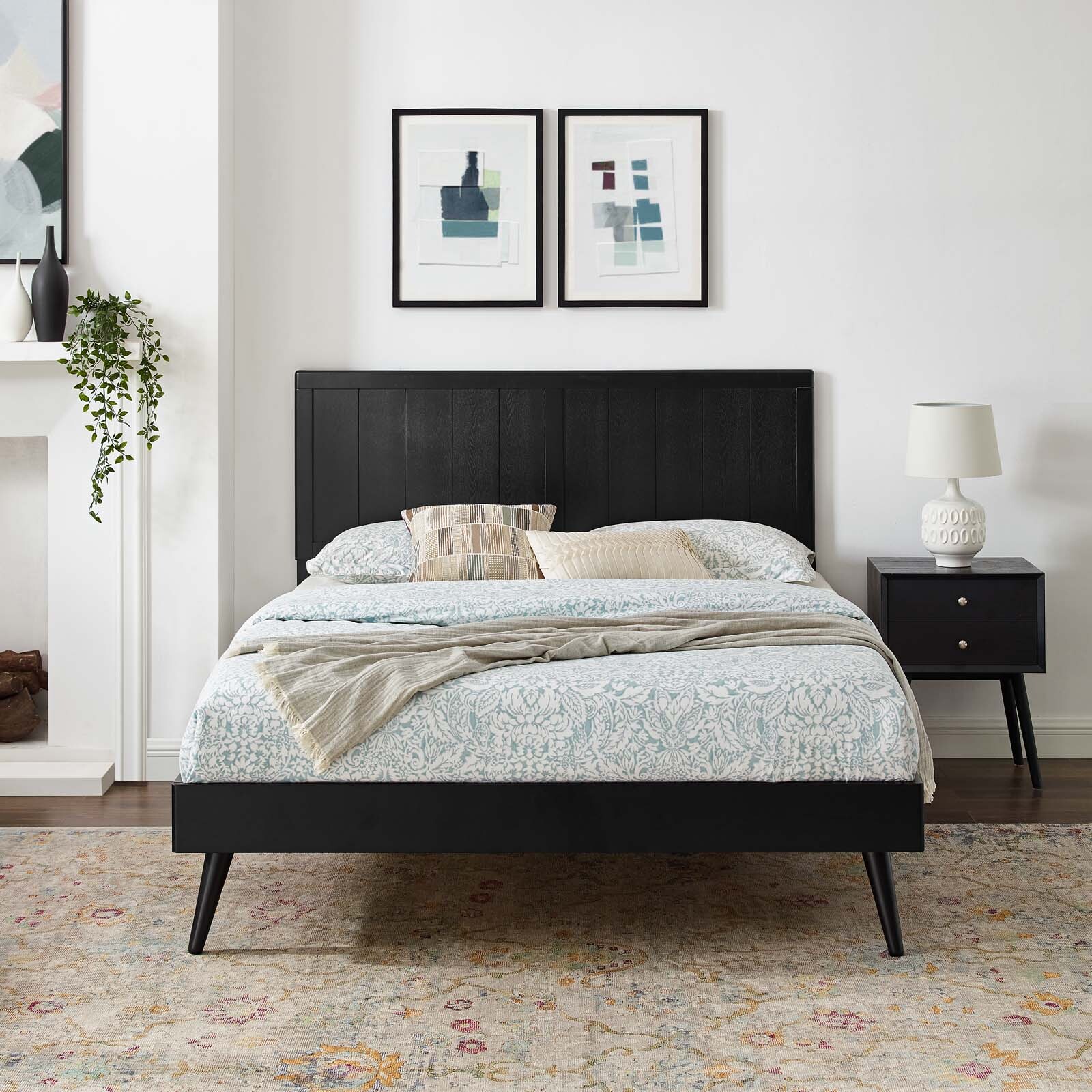 Modway Alana Wood Full Platform Bed in Black With Splayed Legs