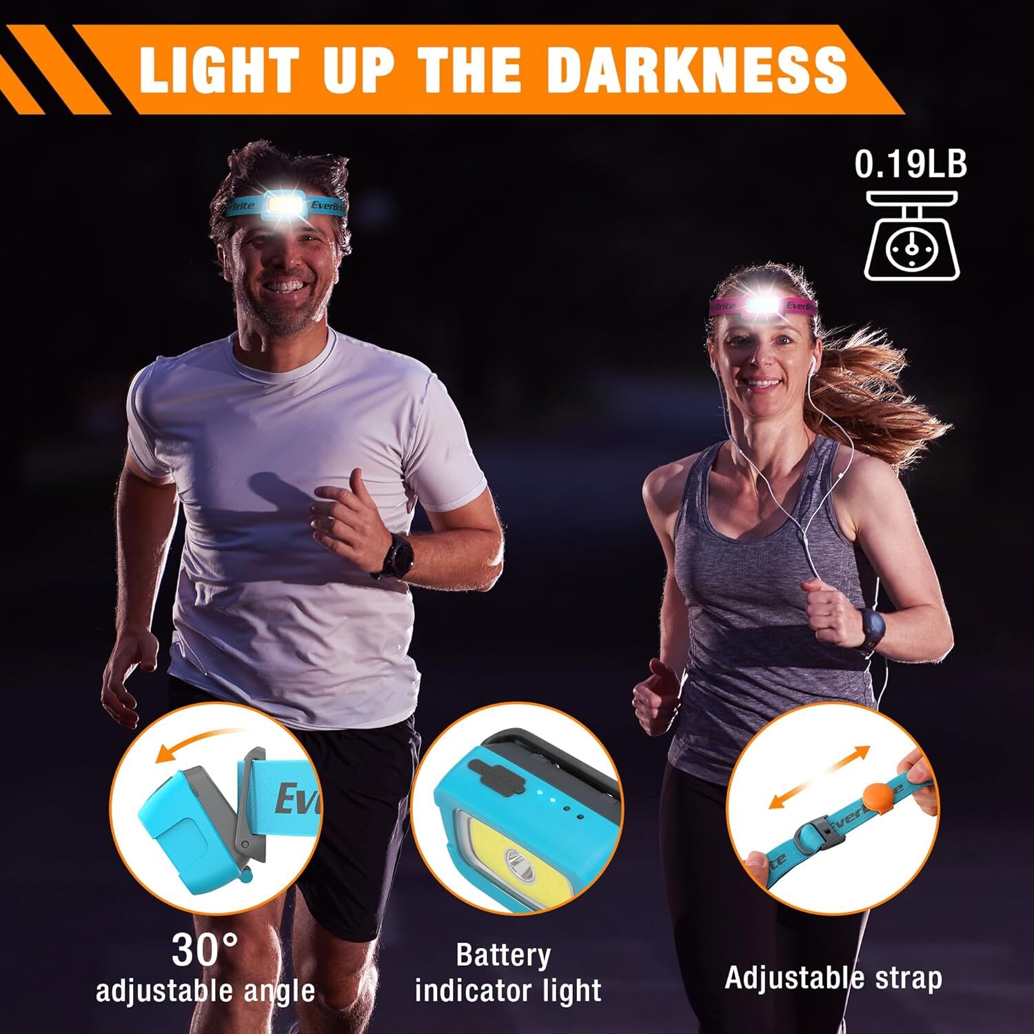 EverBrite Rechargeable Headlamp 350Lumen 7Mode Running Red Light&Memory Function