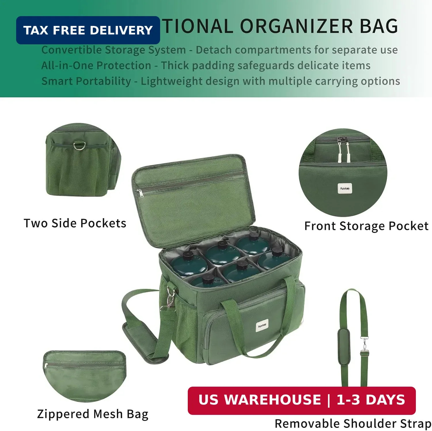 Upgraded 1LB Propane Tank Storage Bag for 6-Pack Camping Canisters, Multi-Pocket