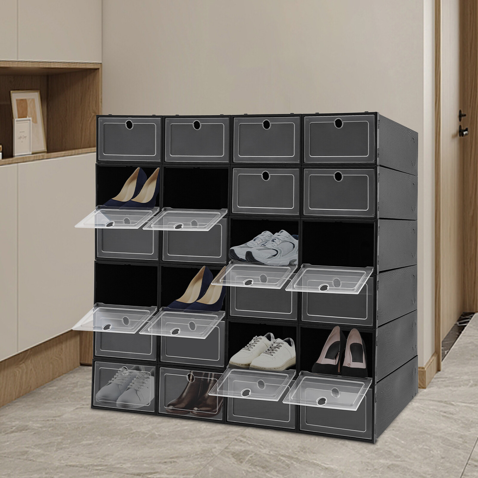 24 Pack Shoe Storage Boxes, Stackable Shoe Boxes, Shoe Storage Organizer NEW