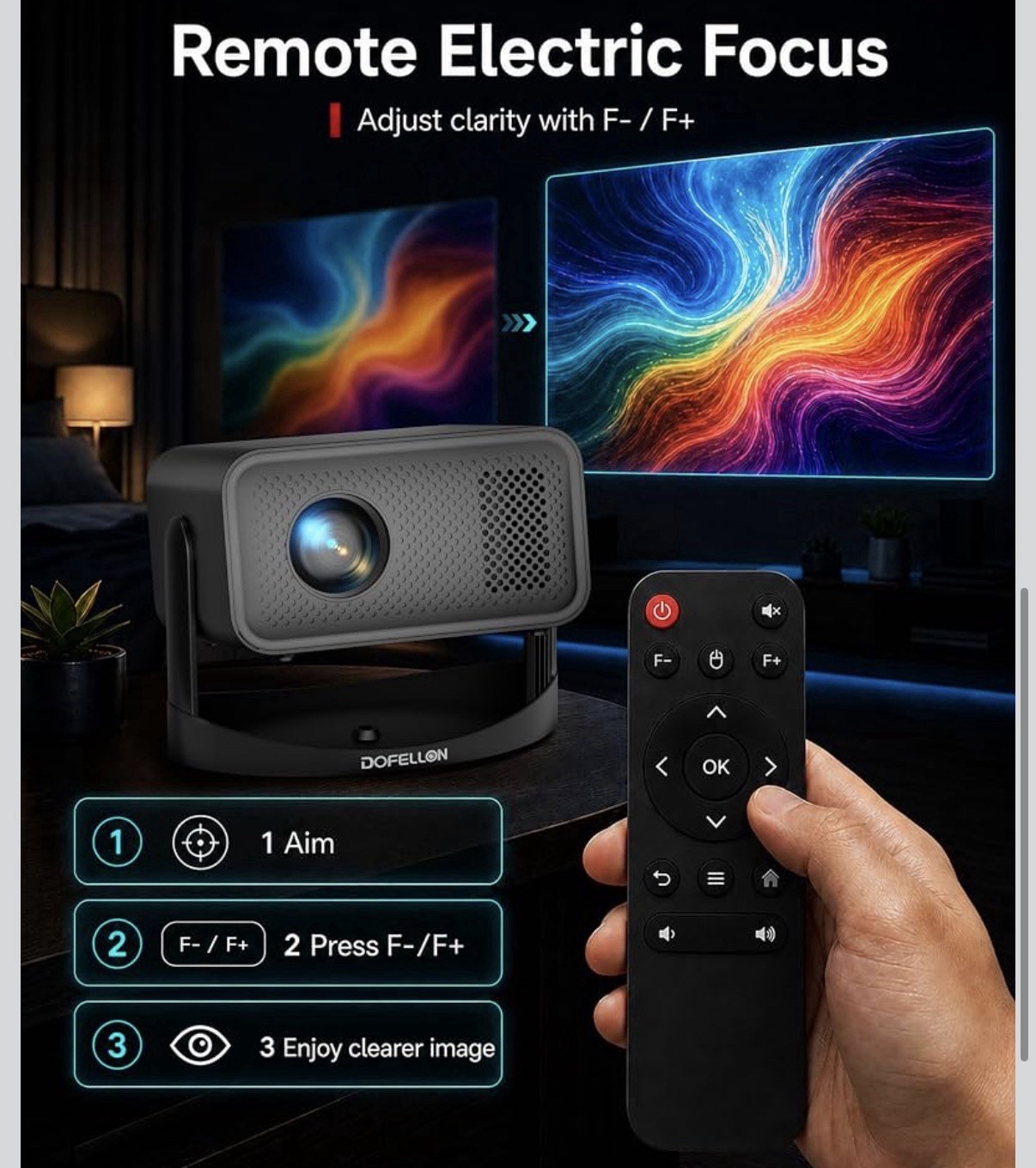 DOFELLON T16 LCD Projector 1080p Native 4K Support WiFi Bluetooth Remote bundle