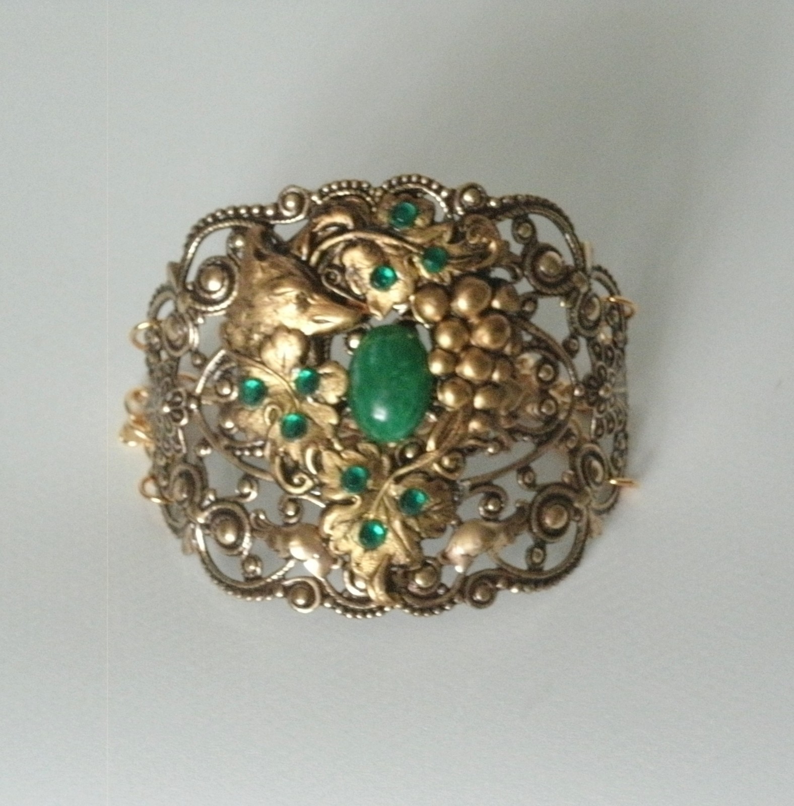 Wolf Bracelet Brass Filigree Victorian Art Nouveau Renaissance Fox Nature