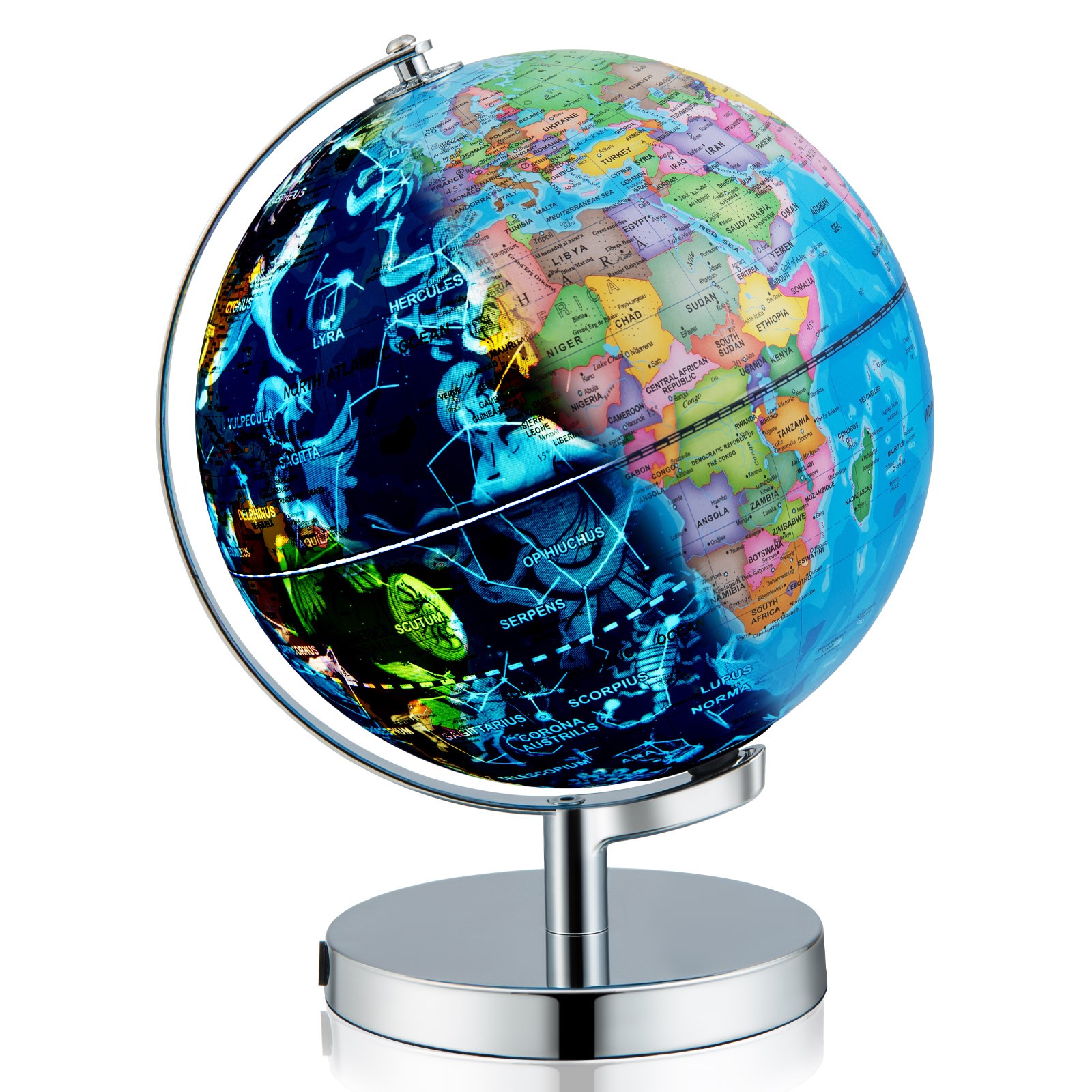 3-in-1 Desktop Spinning Earth 9" World Globe w/ Illuminated Constellation Maps