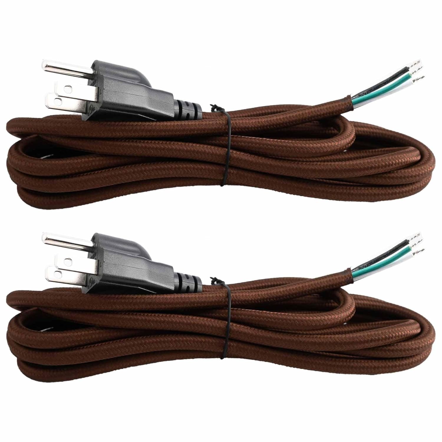 8FT 3 Prong Cloth Lamp Cord SVT18 18AWG, Brown 2 Pack, Plug for Repair DIY