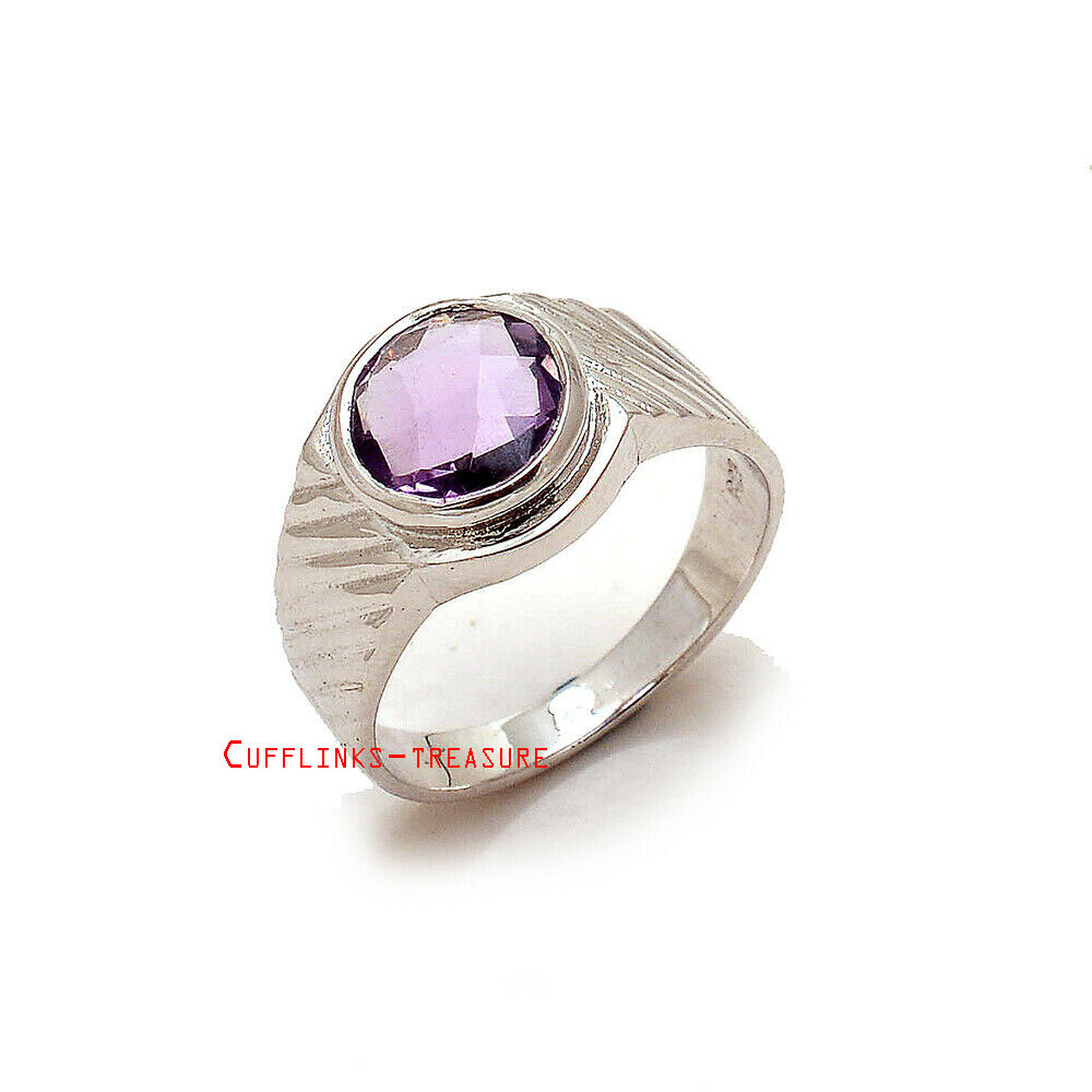 Natural Amethyst Gemstone with 925 Sterling Silver Ring For Men's #576