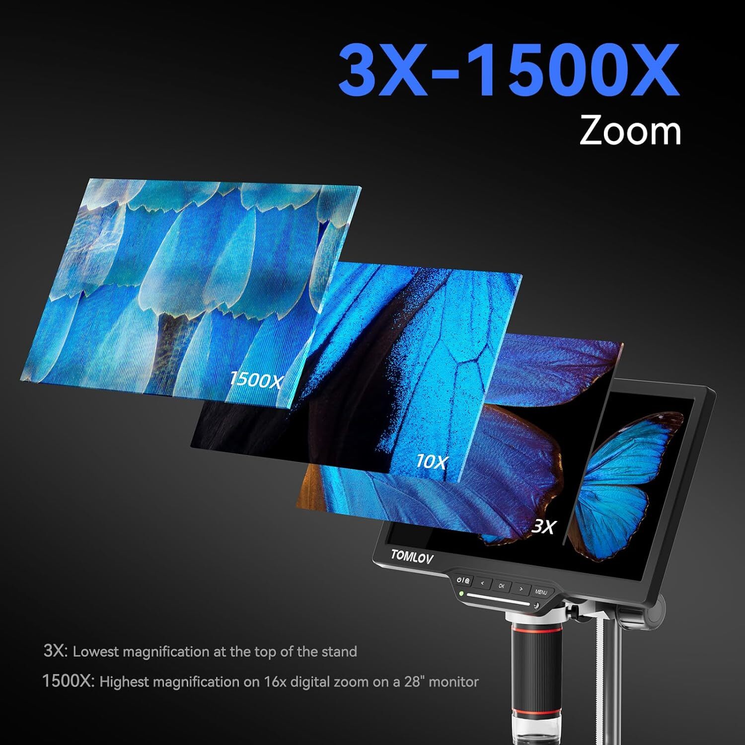 TOMLOV DM202 Max Digital Microscope 1500X HDMI for Electronics Repair For PC/TV