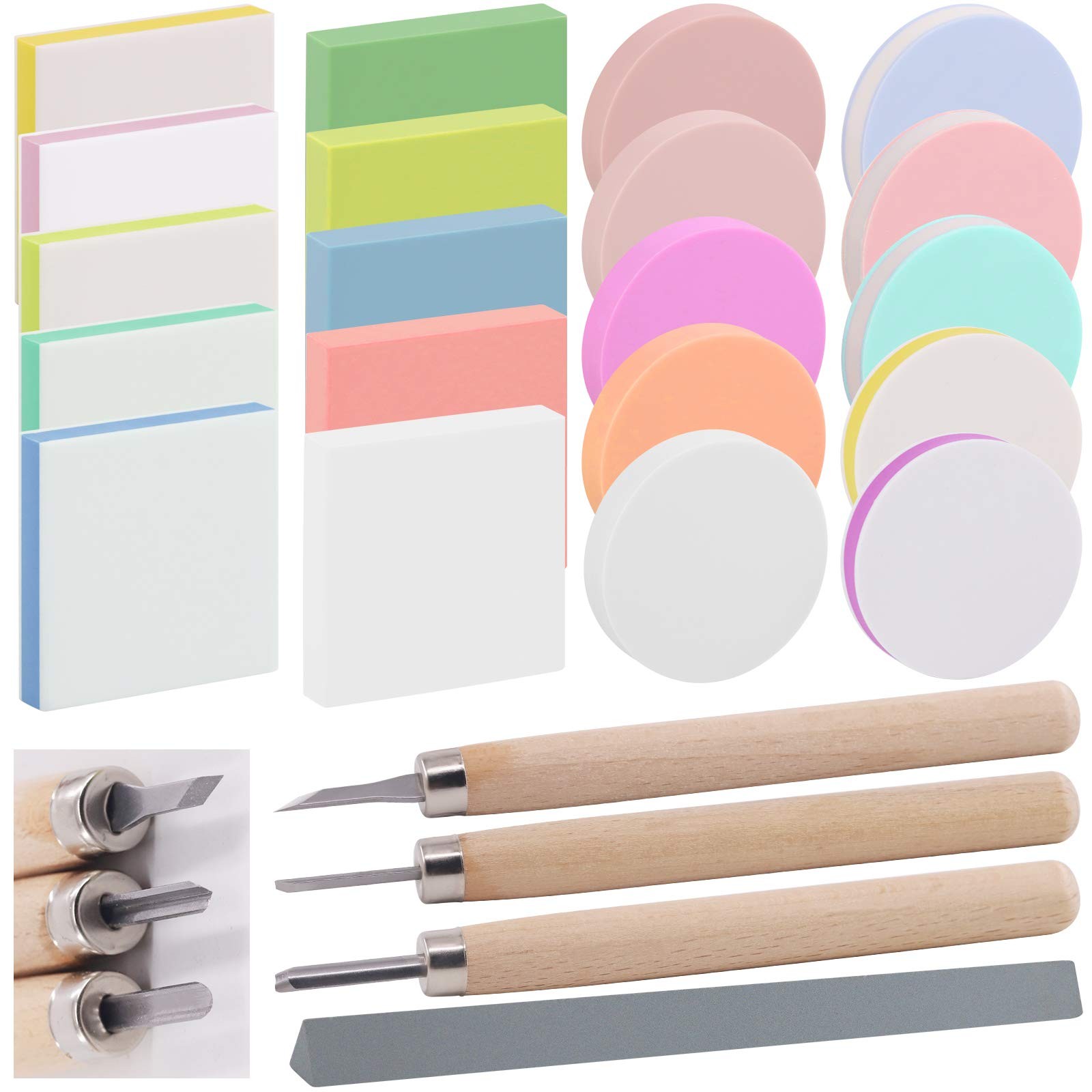 Rustark 22 Pcs Mixed Rubber Stamp Carving Blocks Set with Knives and...