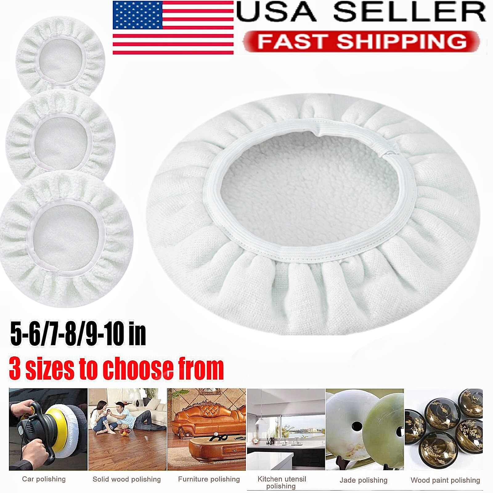 6/12PCS Polishing Bonnet Buffer Pads Soft Wool for 5-6" 7-8" 9-10" Car Polisher