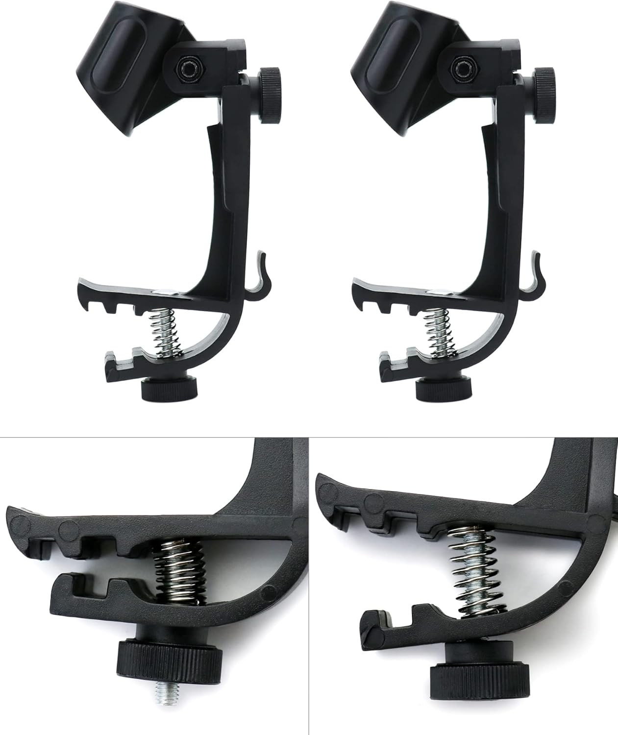 4-Pack Adjustable Drum Microphone Rim Mount Clips Snare Tom Mic Holder Black Set