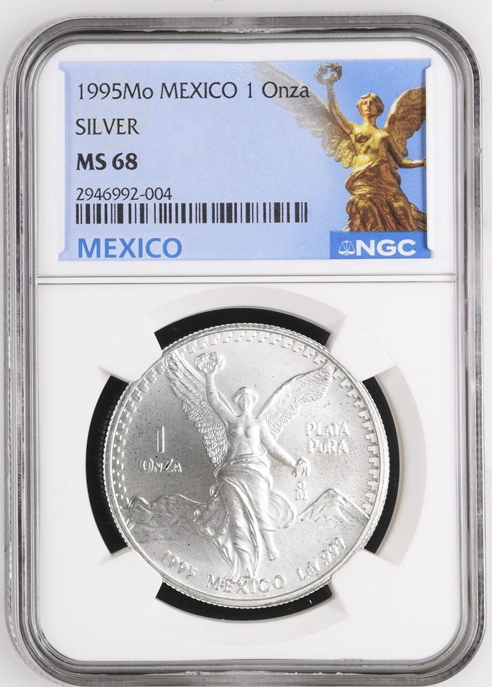🔥🔥1995 Mexico Libertad .999 Fine Silver  Onza NGC MS-68 Blue Angel Label🔥🔥