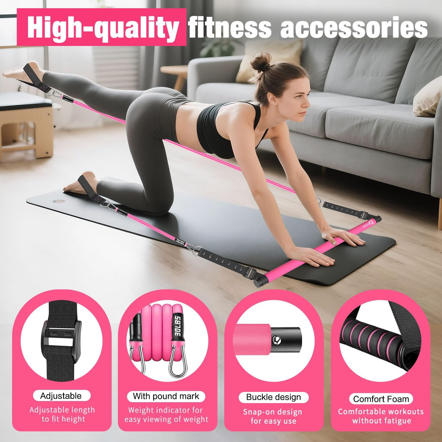 Pilates Bar Kit with Resistance Bands,Pilates Bar with Stackable Bands Workout E