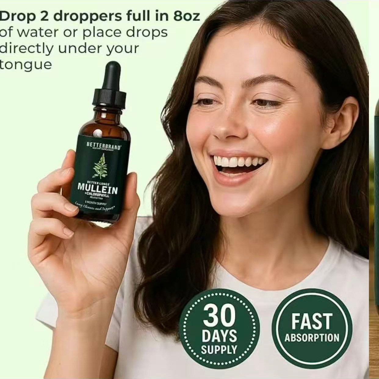 Mullein Leaf & Chlorophyll Drops for Lung Detox & Mucus Cleanse - 30 Servings