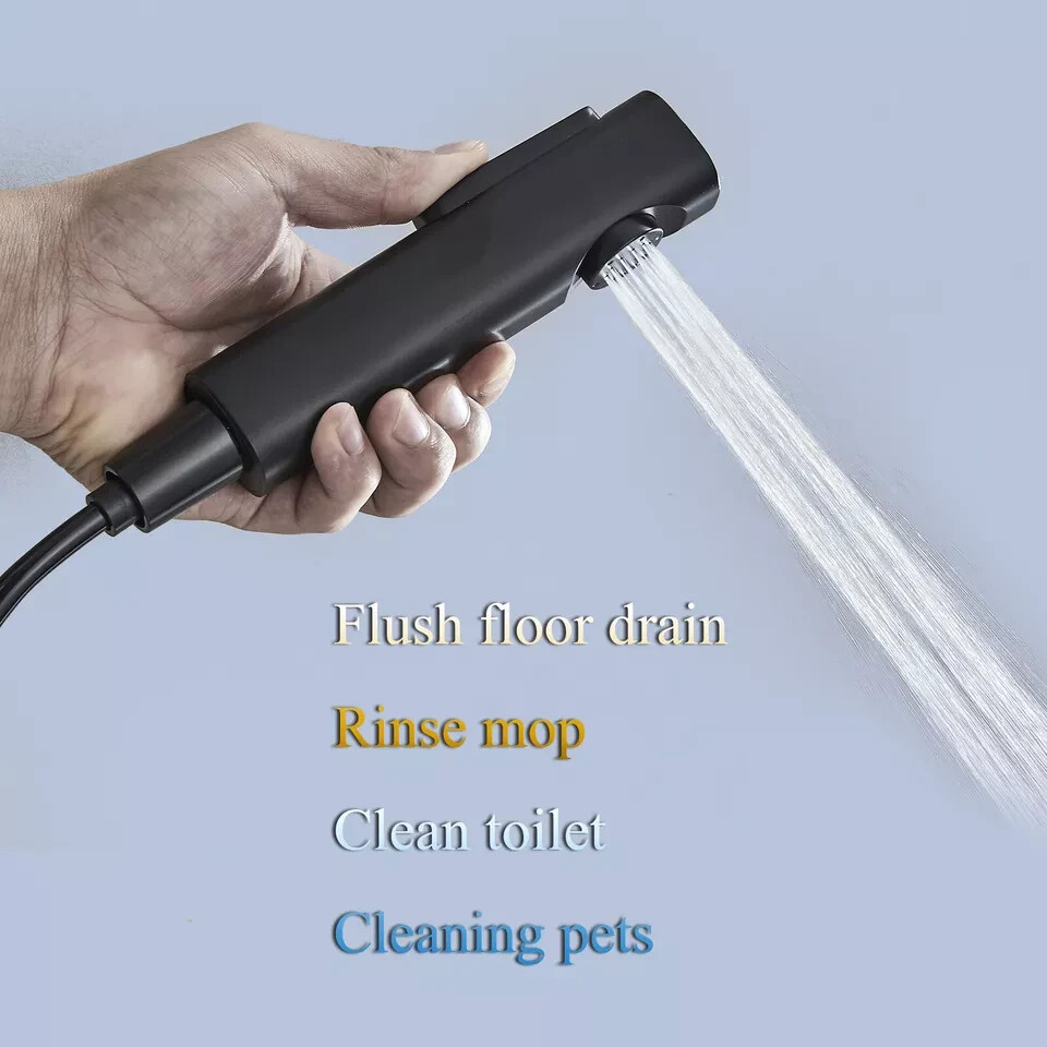 Black 4Key Adjustable Height Shower Faucet System Rain Head Combo w/Temp Display