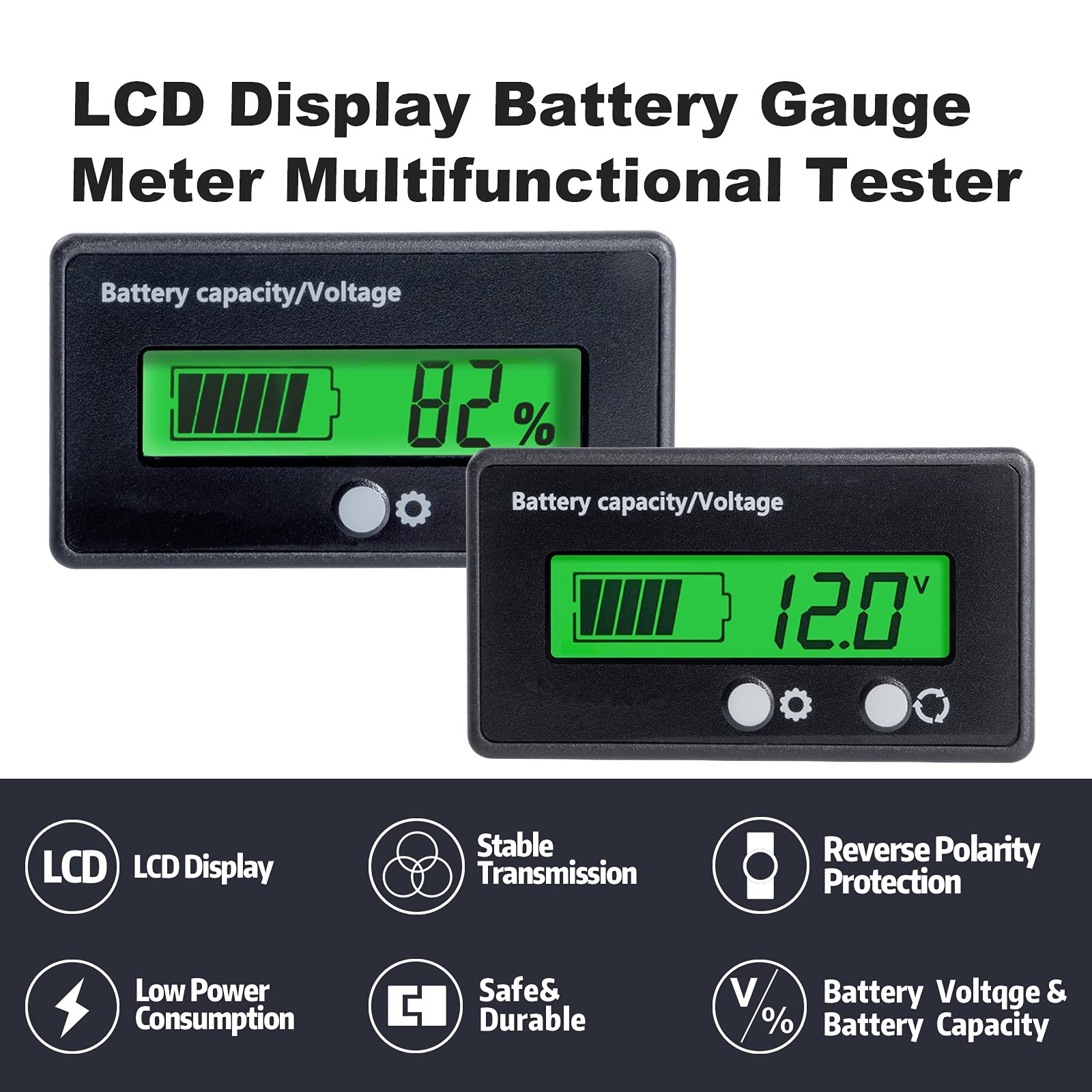 12V 24V 48V Battery Capacity Indicator LCD Display Digital Voltmeter Gauge Green