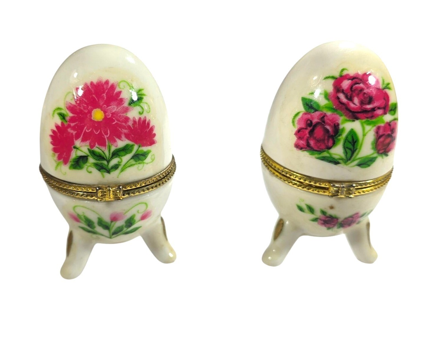 Set Of 2 Trinket Boxes Ceramic Egg Hand-Painted Floral  Easter gift cottagecore
