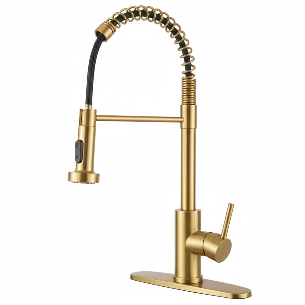 Kitchen Faucet with Pull Down Sprayer Industrial 1 Handle 1 or 3 Hole Stainless