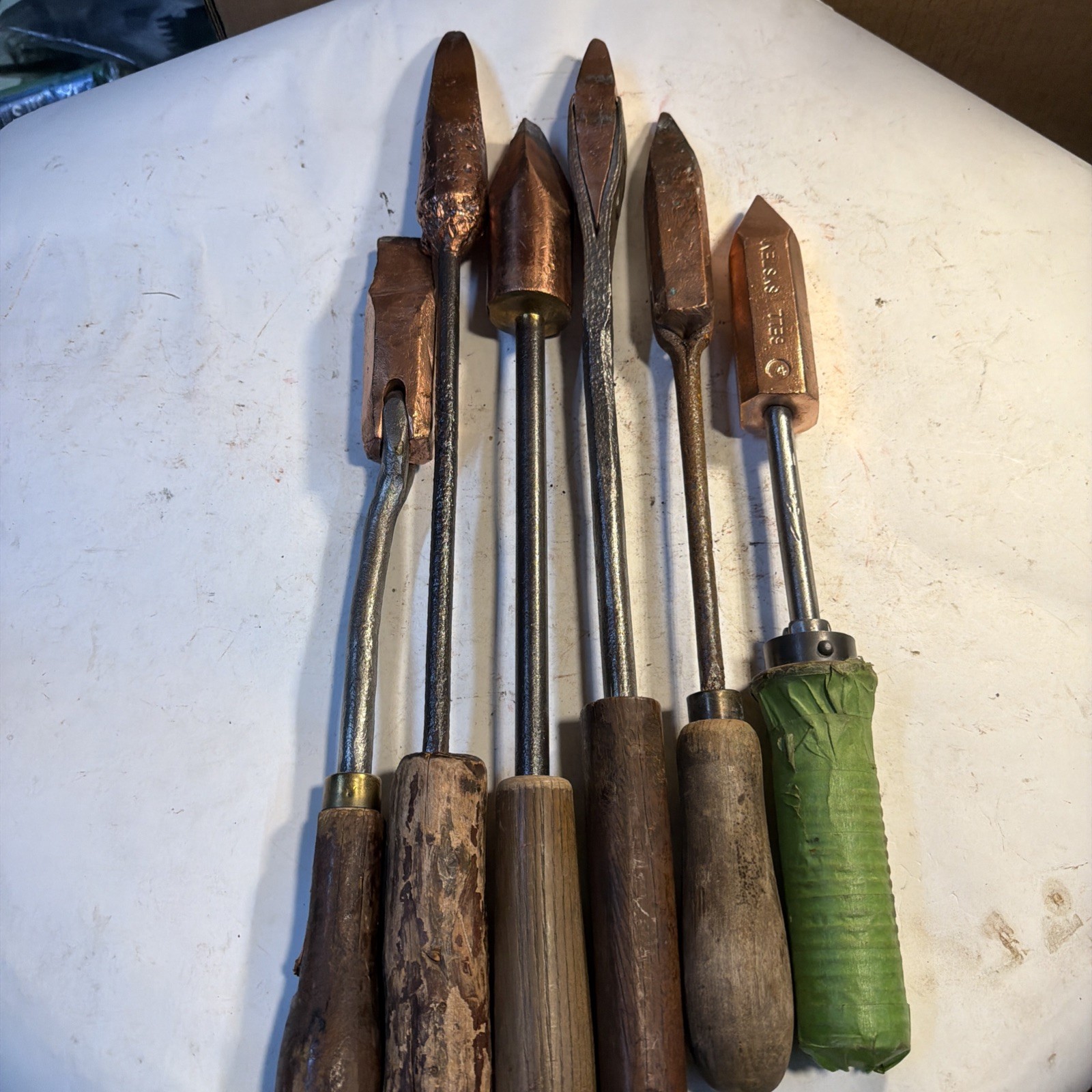 VINTAGE COPPER HEAD GAS BLOW TORCH SOLDERING IRON Lot 6 Ea Polished NICE BELL