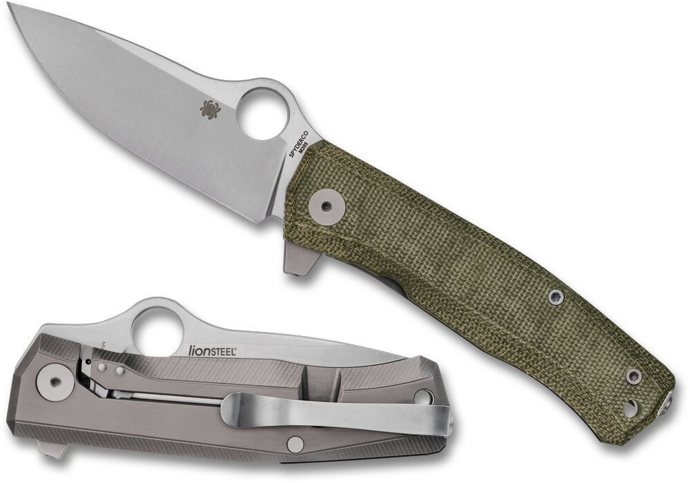 SPYDERCO LIONSTEEL SPYMYTO GREEN CANVAS MICARTA & TITANIUM M398 Steel C265MTIP