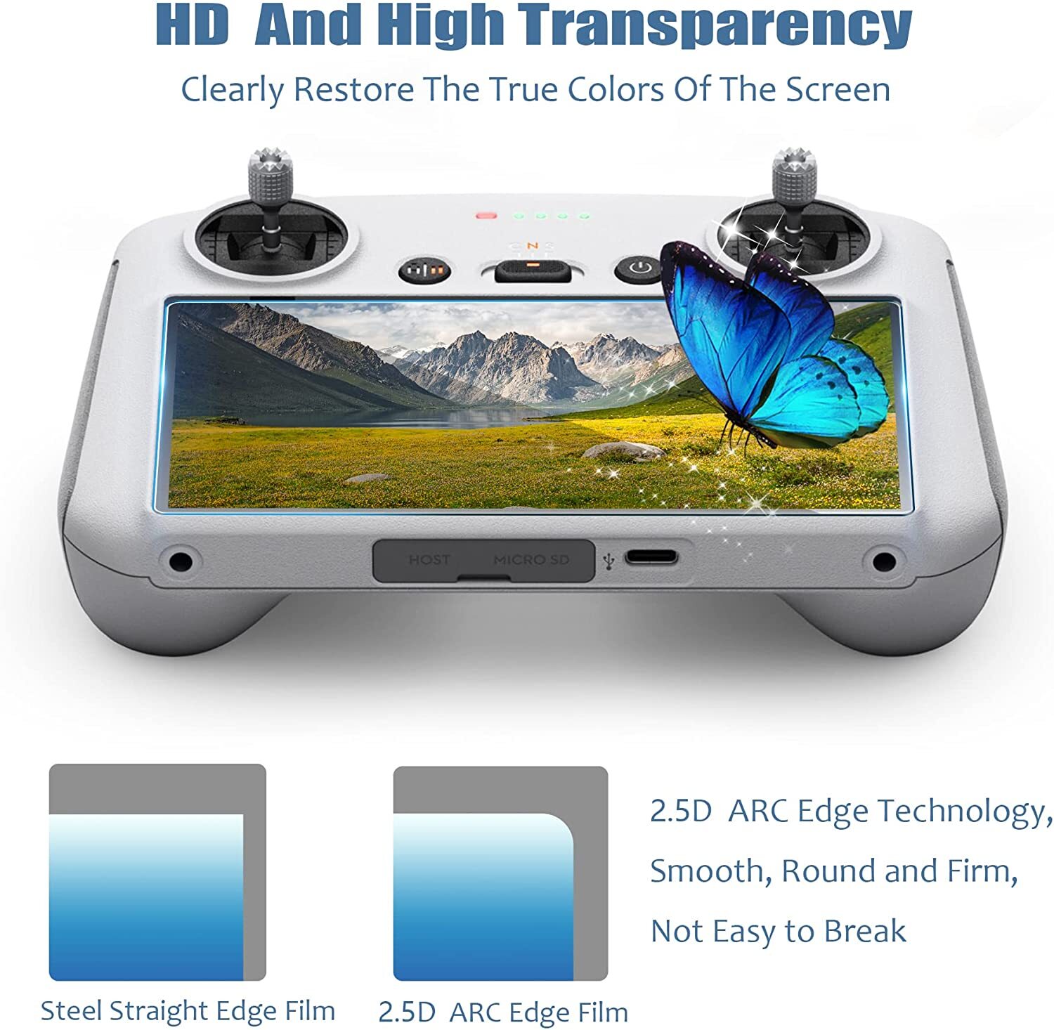 2Pcs Tempered Glass HD Screen Protector for DJI Mini 4 Pro RC Remote Control Acc