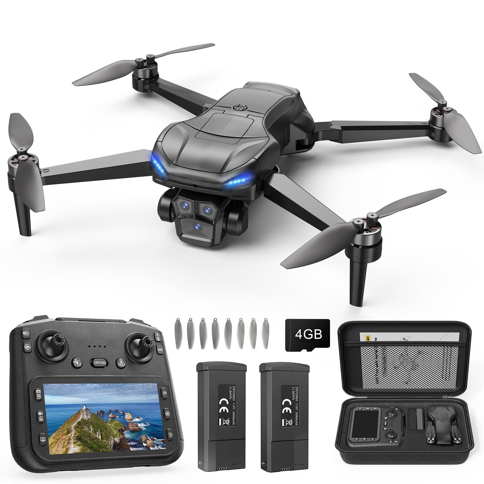 GPS Drone with 4K Camera for Adults, RC Foldable Quadcopter 4.5” Black