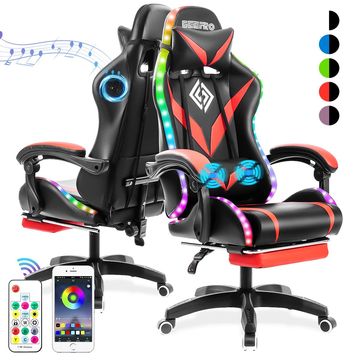 LED RGB Bluetooth Computer Gaming Chair Ergonomic Office Chairs Recliner Speaker