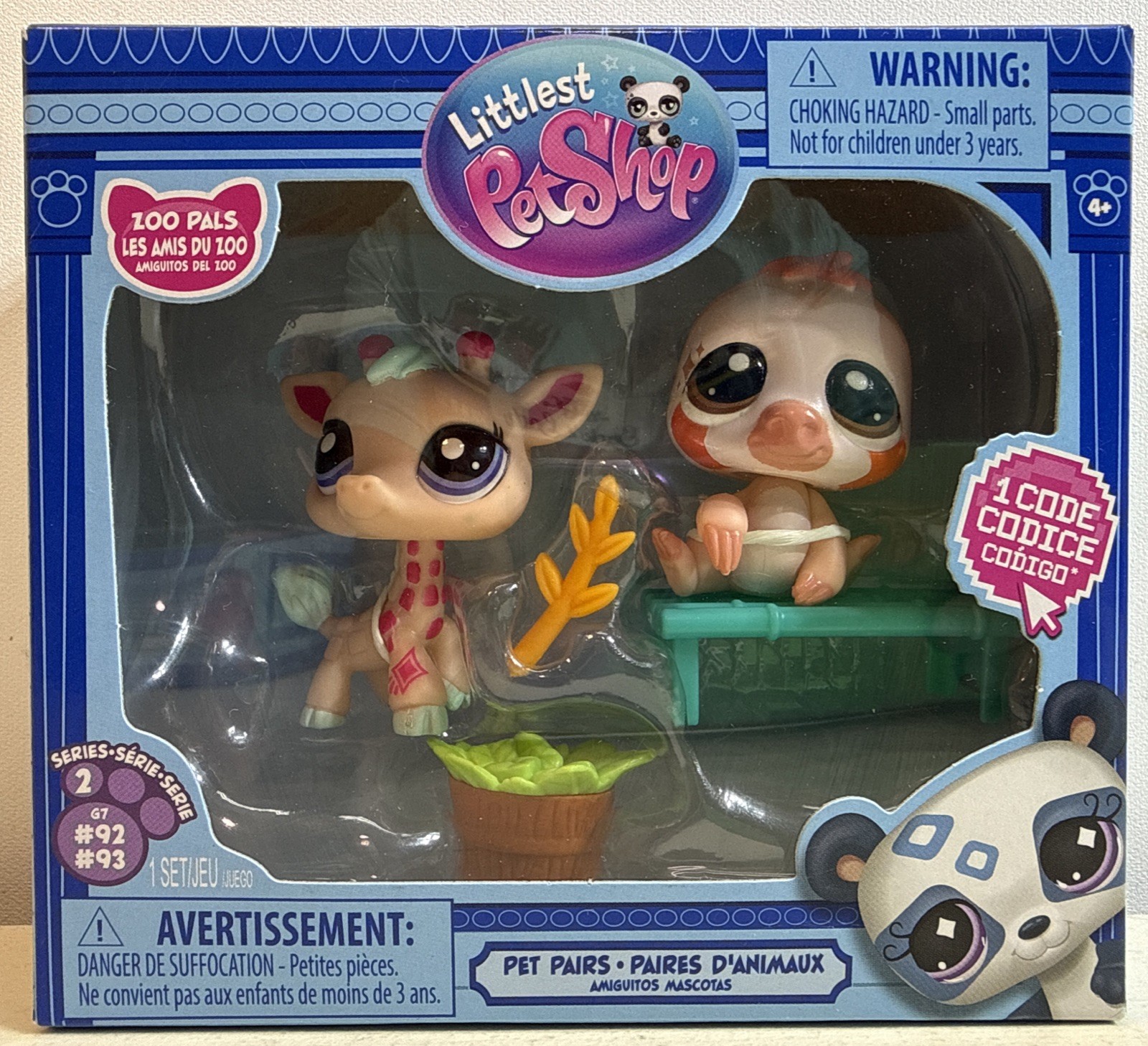 LITTLEST PET SHOP Pet Pairs Zoo Pals G7 #92 GIRAFFE & #93 SLOTH NEW